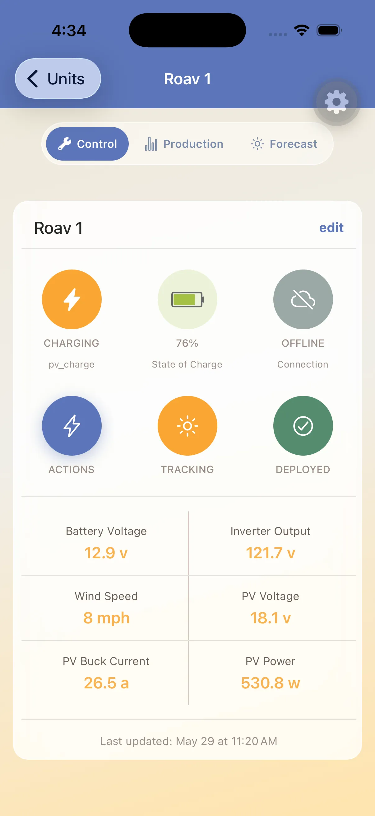 ROAV unit detail screen